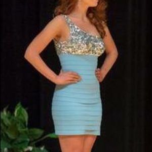 Sherri Hill blue one-shoulder cocktail dress